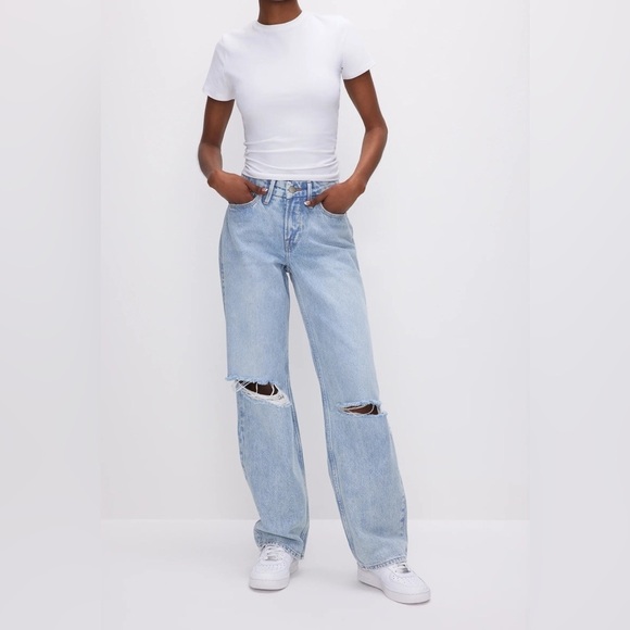 Good American Denim - Good American Good '90s Ripped High Waist Relaxed Jeans GNIC999T Blue953